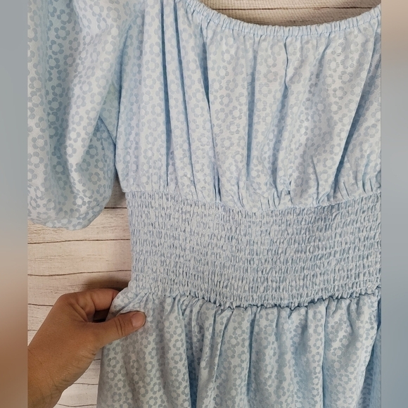 LULUS Tiers To Me Light Blue Puff Sleeve Tiered Skater Mini Dress, sz Large - Picture 4 of 15
